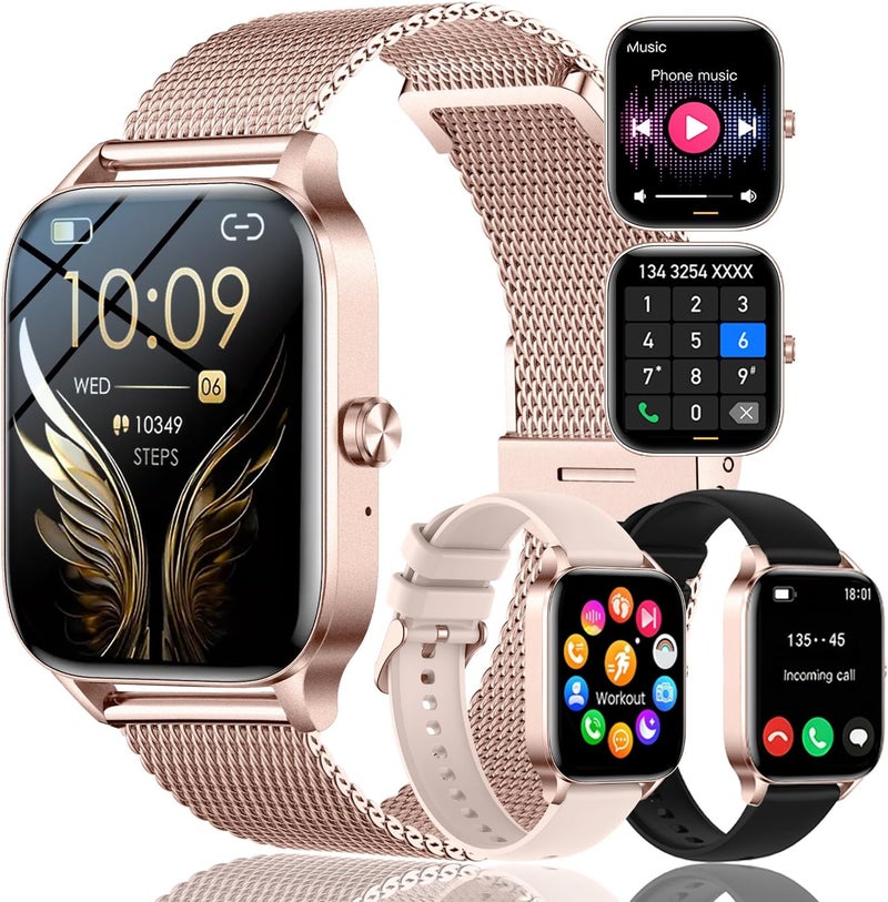 TDZDDYS Smart Watch for Men Women(Answer/Make Call), Support Arabic, AI Voice Assistant, 1.85-Inch Fitness Watch for iPhone iOS Andriod, High Quality, IP68 Waterproof (Rose golden Steel+Black & Pink Silicone) - Image 1