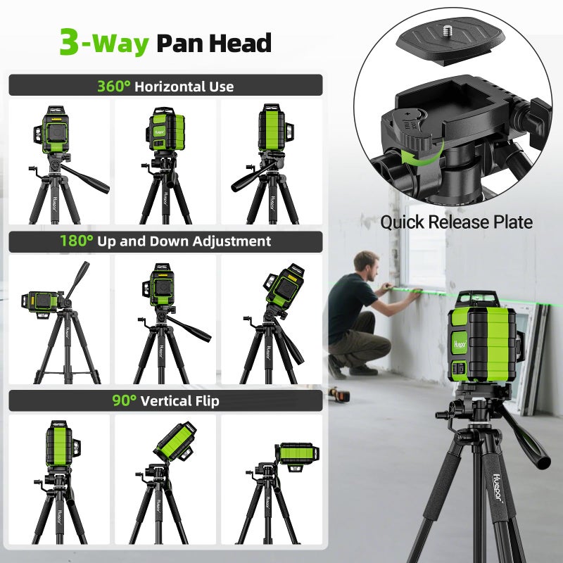 Huepar Tripod 50-inch Extendable Height Tripod Use with Laser Level, Point Lasers, Lazer Distance Measures, 1/4" and 5/8" Thread Mount for for Varieties Tools, Outdoor and Indoor T13A - Image 3