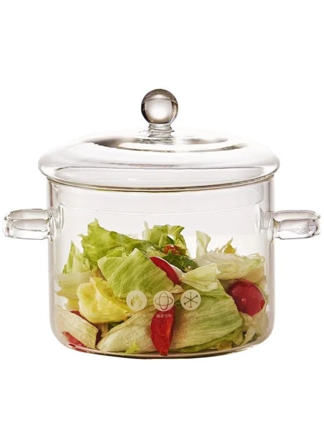 Snooe Glass Cooking Pot, Heat-Resistant Borosilicate Glass Handmade Cookware Set stovetop Pot, Clear Glass Saucepan for for Pasta, Noodles, Soup, Cereals, Fruit - Image 1