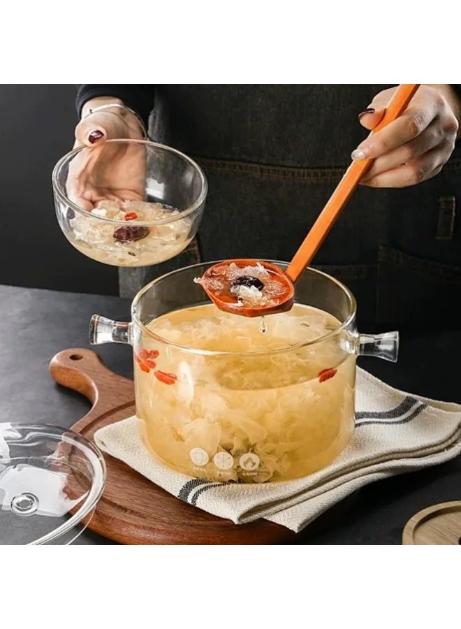 Snooe Glass Cooking Pot, Heat-Resistant Borosilicate Glass Handmade Cookware Set stovetop Pot, Clear Glass Saucepan for for Pasta, Noodles, Soup, Cereals, Fruit - Image 2