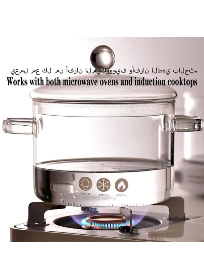 Snooe Glass Cooking Pot, Heat-Resistant Borosilicate Glass Handmade Cookware Set stovetop Pot, Clear Glass Saucepan for for Pasta, Noodles, Soup, Cereals, Fruit - Image 3