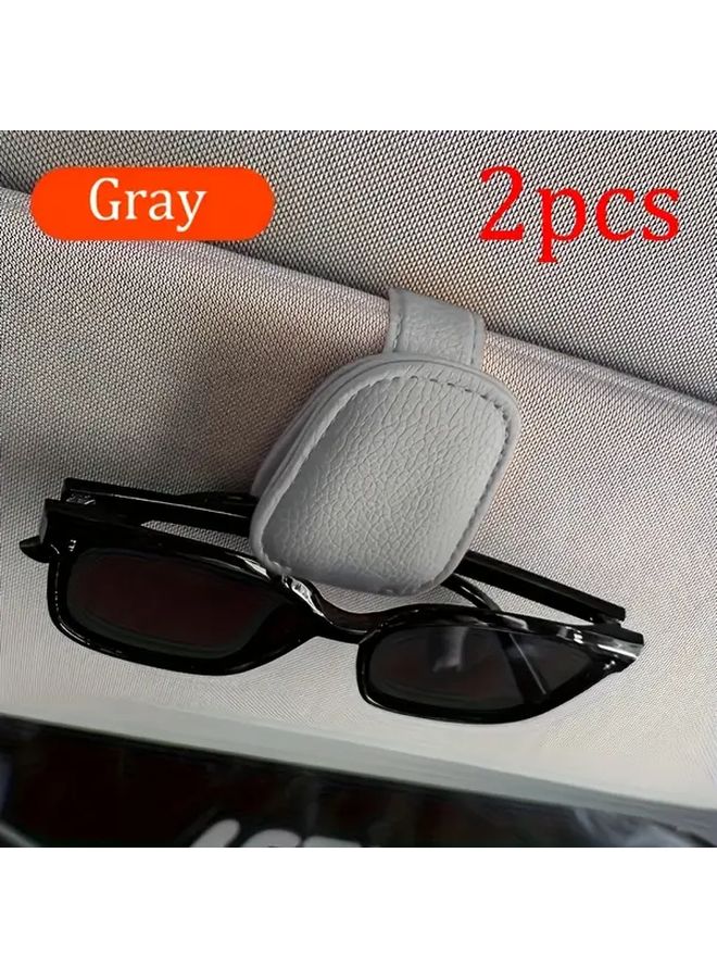 Beige Magnetic Faux Leather Car Sun Visor Glasses Holder With Clip Card Slot - Image 4