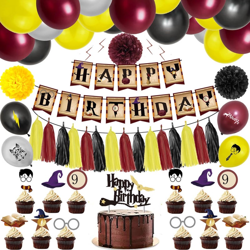 فينيبا Finypa Magic Wizard School Balloons Garland Kit 105 قطعة بورجوندي ذهب أسود بالون قوس ساحر لافتة عيد ميلاد - Image 2