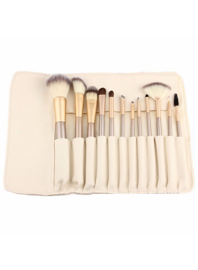 YOA 12 Piece Makeup Brushes Set Horse Hair Professional Kabuki Makeup Brush Set Cosmetics Foundation Makeup Brushes Set Kits With White Creamcolored Case Bag - Image 1
