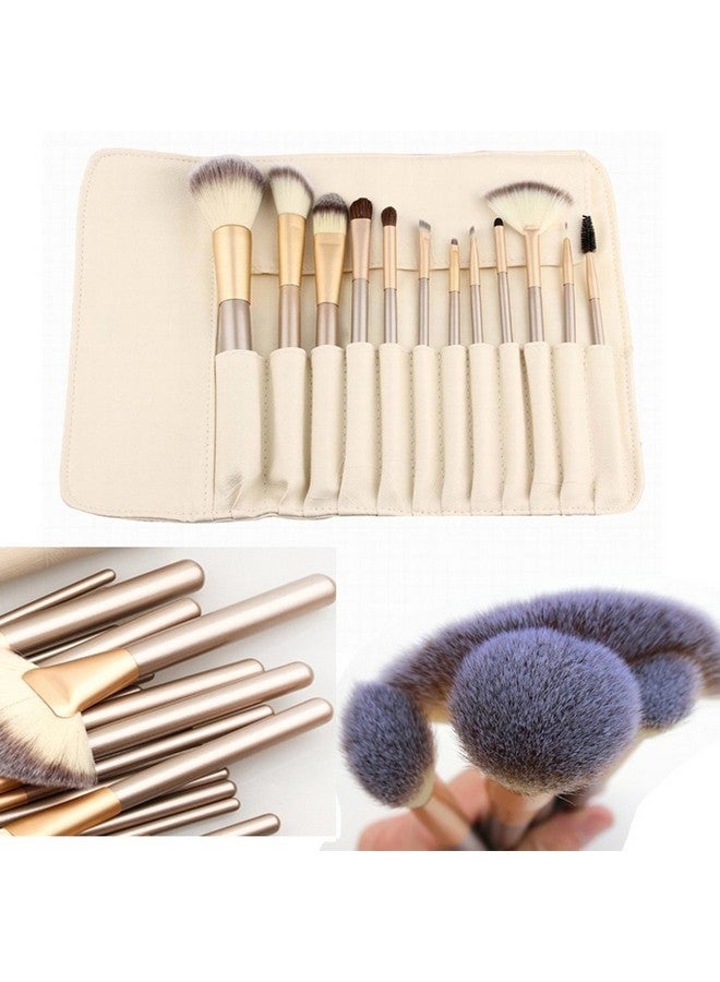 YOA 12 Piece Makeup Brushes Set Horse Hair Professional Kabuki Makeup Brush Set Cosmetics Foundation Makeup Brushes Set Kits With White Creamcolored Case Bag - Image 3