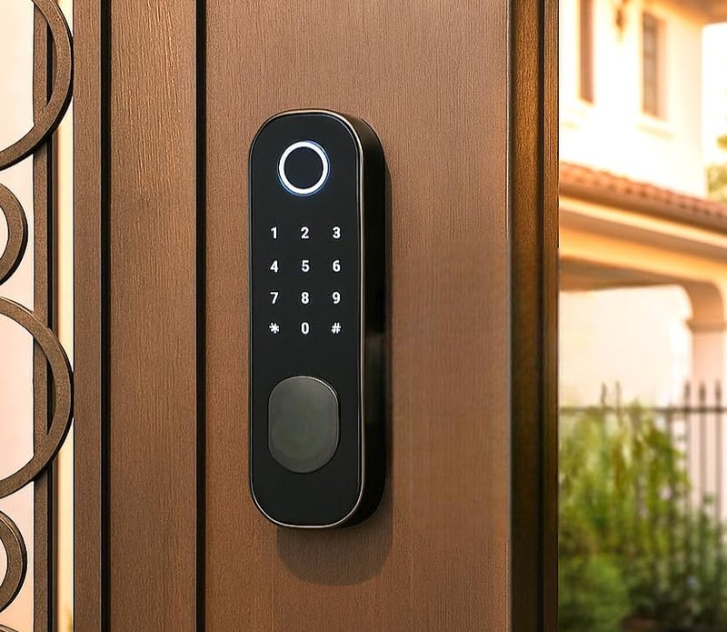 تويا قفل ذكي S100 من تويا مناسب للأبواب الخارجية والابواب المعدنية, مقاوم للظروف الجوية, يعمل عن طريق بصمة الاصبع والباسورد وتطبيق الهاتف تويا سمارت والكروت المغناطيسة - Image 1