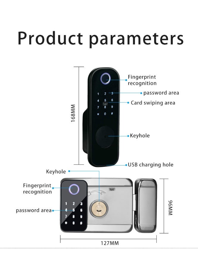 تويا قفل ذكي S100 من تويا مناسب للأبواب الخارجية والابواب المعدنية, مقاوم للظروف الجوية, يعمل عن طريق بصمة الاصبع والباسورد وتطبيق الهاتف تويا سمارت والكروت المغناطيسة - Image 4