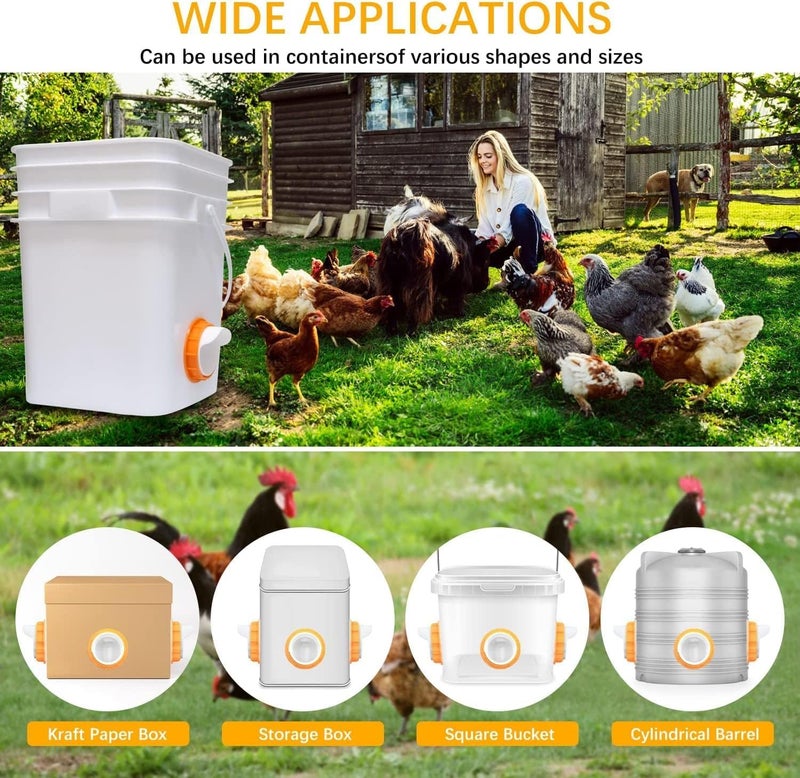 DSTANA Chicken Feeder Port, 6 Pack Chicken Feeders No Waste with 6 Lids 1 Drill Bit, DIY Automatic Poultry Feeder Cups Kit, Chicken Bucket Feeder for Barrels ((Orange) - Image 5