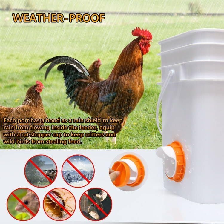 DSTANA Chicken Feeder Port, 6 Pack Chicken Feeders No Waste with 6 Lids 1 Drill Bit, DIY Automatic Poultry Feeder Cups Kit, Chicken Bucket Feeder for Barrels ((Orange) - Image 4