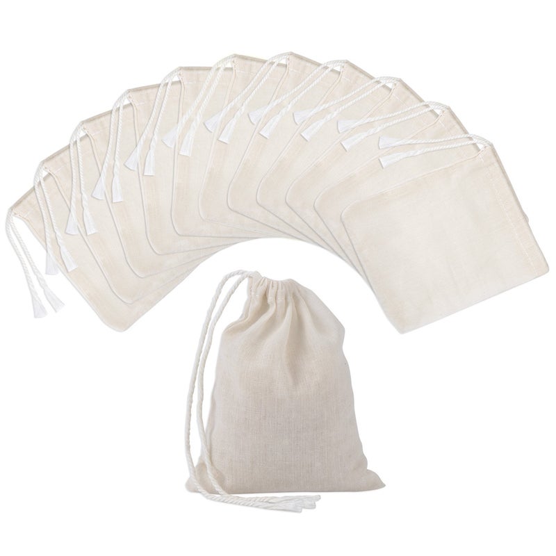 Pangda 100 Pieces 4 x 3 Inches Muslin Cotton Drawstring Bags Canvas Linen Sachet Bag for Storage Teas Spices Soaps Candy Jewellery Party Home Supplies