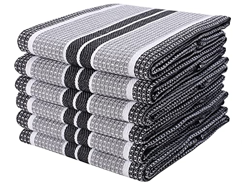Goroly Home Kitchen Towels 18x28 Inch, Set of 6, Honey Comb Design, Super Absorbent, Quick Dry, Soft, 100% Cotton Dish Towels for Wiping Hands, Drying Dishes, Cleaning Dishcloths Set - Black Grey - Image 1