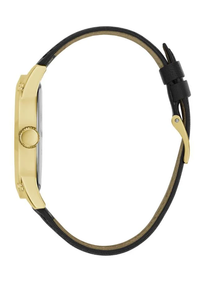 جس Crescent Leather Strap Analog Watch