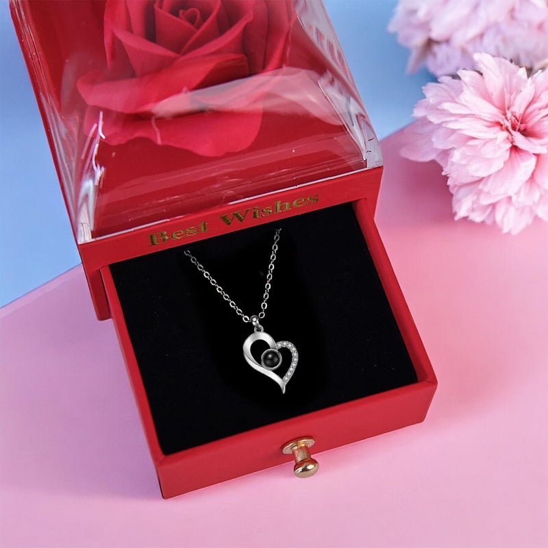ascension Eternal Rose Gift Box with Heart Necklace Fresh Roses Box Gift for Girlfriend Boyfriend Newlyweds Rose Flower with Jewelry Storage Box Roses Gift for Valentines Day Birthday Anniversary - Image 2