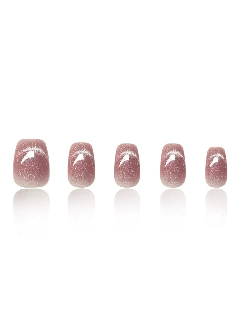 Goolsky Press On Nails Gradient Ice Coffee – Full Rhinestone Glossy Nail Tips 30pcs Sizing Set, Reusable, Sparkling Party/Formal Wear - Image 2