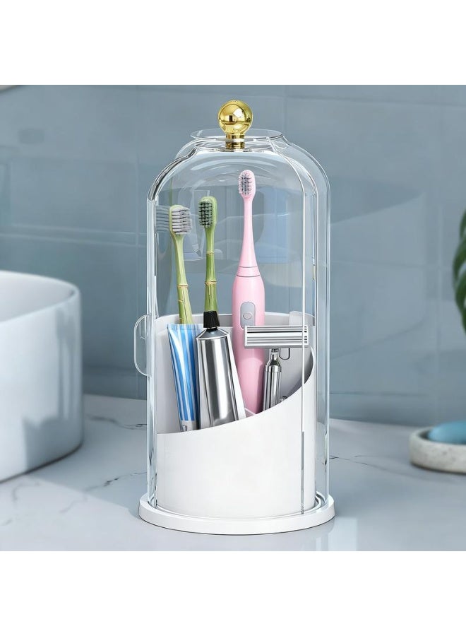 ECLux 360° Spinning Toothbrush & Makeup Brush Organizer-Dustproof, Anti-Slip, Drainage Design with 3 Slots, Transparent Premium Plastic for Bathroom, Vanity &Countertop-ldeal Birthday, Valentine & Holiday Gift - Image 2