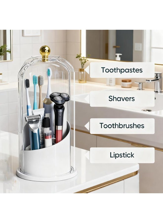 ECLux 360° Spinning Toothbrush & Makeup Brush Organizer-Dustproof, Anti-Slip, Drainage Design with 3 Slots, Transparent Premium Plastic for Bathroom, Vanity &Countertop-ldeal Birthday, Valentine & Holiday Gift - Image 4