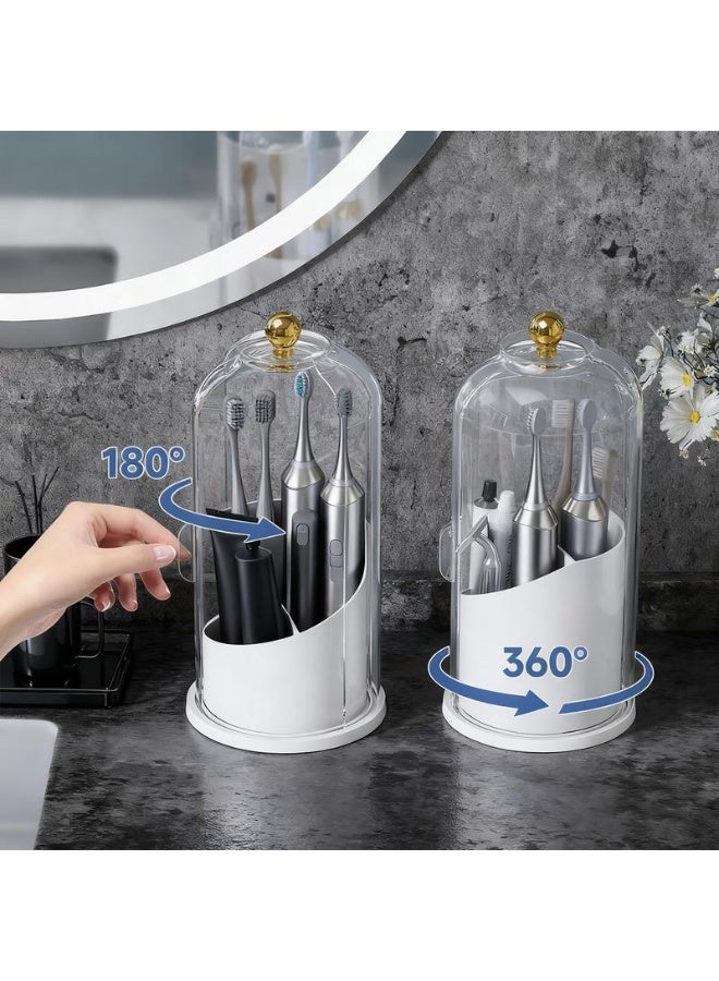 ECLux 360° Spinning Toothbrush & Makeup Brush Organizer-Dustproof, Anti-Slip, Drainage Design with 3 Slots, Transparent Premium Plastic for Bathroom, Vanity &Countertop-ldeal Birthday, Valentine & Holiday Gift - Image 3