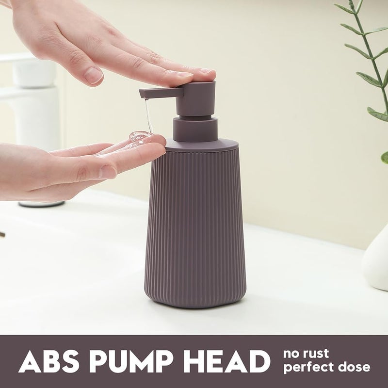 YAUKPH Small Soap Dispenser for Bathroom and Kitchen, Modern Farmhouse Striped Style Plastic Hand Soap Dish Soap Dispenser with Pump Matte Purple - Image 2
