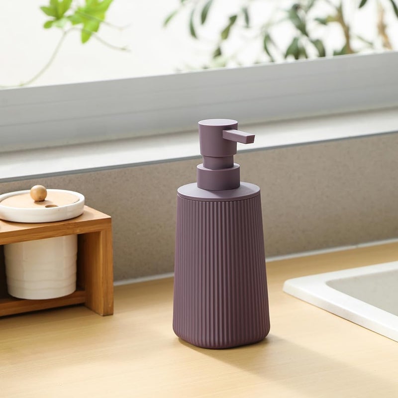 YAUKPH Small Soap Dispenser for Bathroom and Kitchen, Modern Farmhouse Striped Style Plastic Hand Soap Dish Soap Dispenser with Pump Matte Purple - Image 4