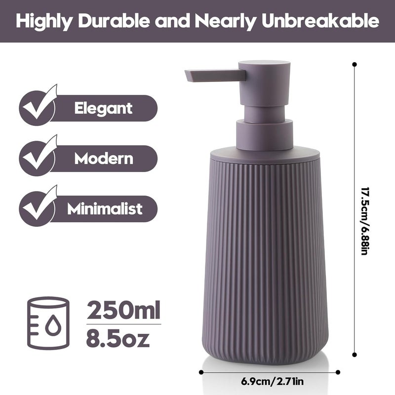 YAUKPH Small Soap Dispenser for Bathroom and Kitchen, Modern Farmhouse Striped Style Plastic Hand Soap Dish Soap Dispenser with Pump Matte Purple - Image 5