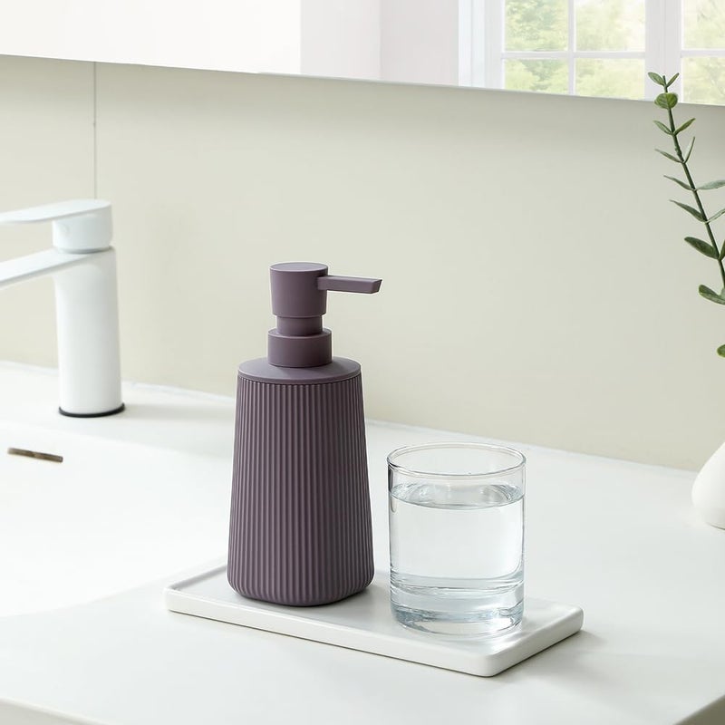 YAUKPH Small Soap Dispenser for Bathroom and Kitchen, Modern Farmhouse Striped Style Plastic Hand Soap Dish Soap Dispenser with Pump Matte Purple - Image 1