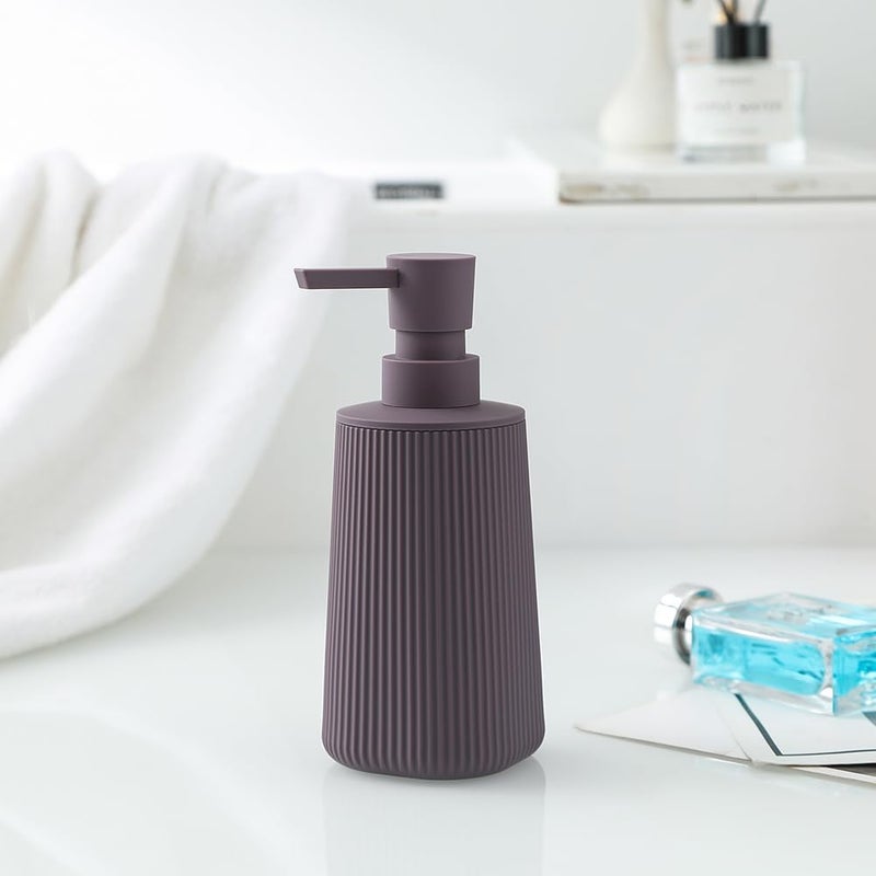 YAUKPH Small Soap Dispenser for Bathroom and Kitchen, Modern Farmhouse Striped Style Plastic Hand Soap Dish Soap Dispenser with Pump Matte Purple - Image 3