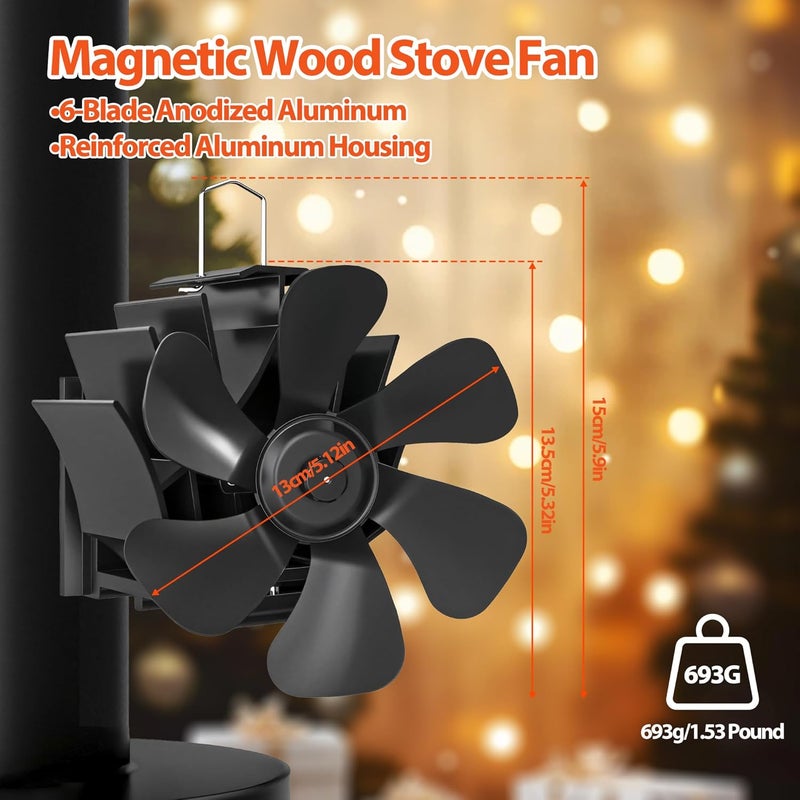 TITECK Wood Stove Fan with Magnet: Fireplace Fan for Wood Burning Stoves, Heat Powered Pipe Fireplace Fan Quiet Warm Air Circulation for Log Burner/Camping Hot Tent Stove (Stick on Chimney Tube, 6-Blades) - Image 5