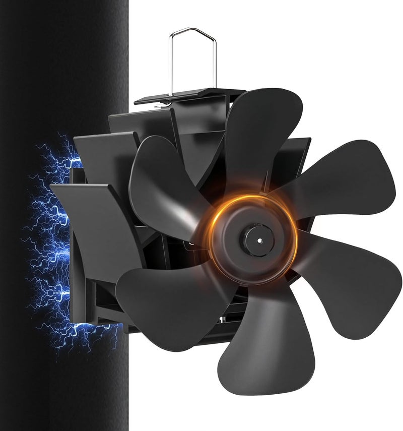 TITECK Wood Stove Fan with Magnet: Fireplace Fan for Wood Burning Stoves, Heat Powered Pipe Fireplace Fan Quiet Warm Air Circulation for Log Burner/Camping Hot Tent Stove (Stick on Chimney Tube, 6-Blades) - Image 1