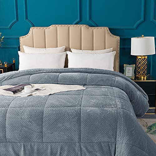 KASENTEX Super Ultra Soft Luxury Plush Sherpa Comforter, Cozy Reversible Faux Fur Machine Washable Bedding, Grey Blue, Queen Size - Image 5