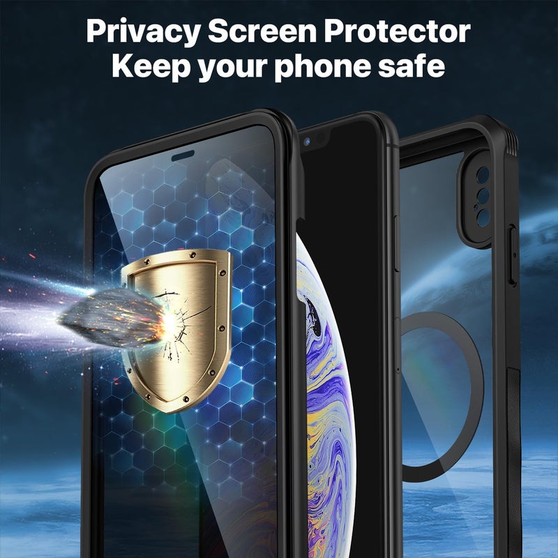 CENHUFO Magnetic Anti-Spy Case for iPhone XS Max, [Compatible with MagSafe] Built-in 9H Tempered Glass Screen Protector, 360 Degree Shockproof Phone Cover Double Sided Case – Black Global light sturdy raw material - Image 5