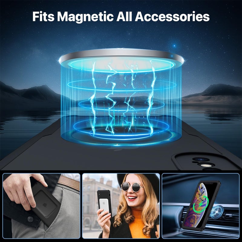 CENHUFO Magnetic Anti-Spy Case for iPhone XS Max, [Compatible with MagSafe] Built-in 9H Tempered Glass Screen Protector, 360 Degree Shockproof Phone Cover Double Sided Case – Black Global light sturdy raw material - Image 4