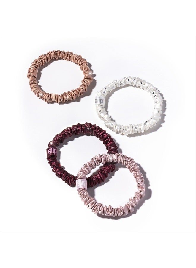 Slip Silk Crystal Skinnie Scrunchies in Manhattan Nights - 100% Pure 22 Momme Mulberry Silk Scrunchies for Women - Hair-Friendly Silk Scrunchies - Luxurious Elastic Hair Scrunchie Set (4 Scrunchies) - Image 4