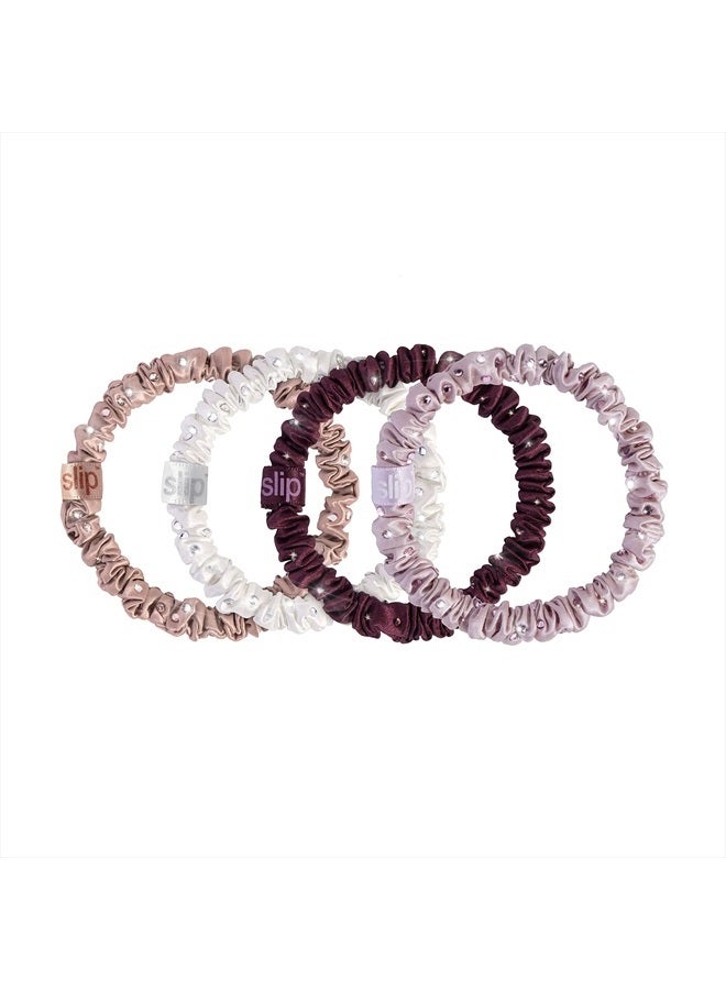 Slip Silk Crystal Skinnie Scrunchies in Manhattan Nights - 100% Pure 22 Momme Mulberry Silk Scrunchies for Women - Hair-Friendly Silk Scrunchies - Luxurious Elastic Hair Scrunchie Set (4 Scrunchies) - Image 1