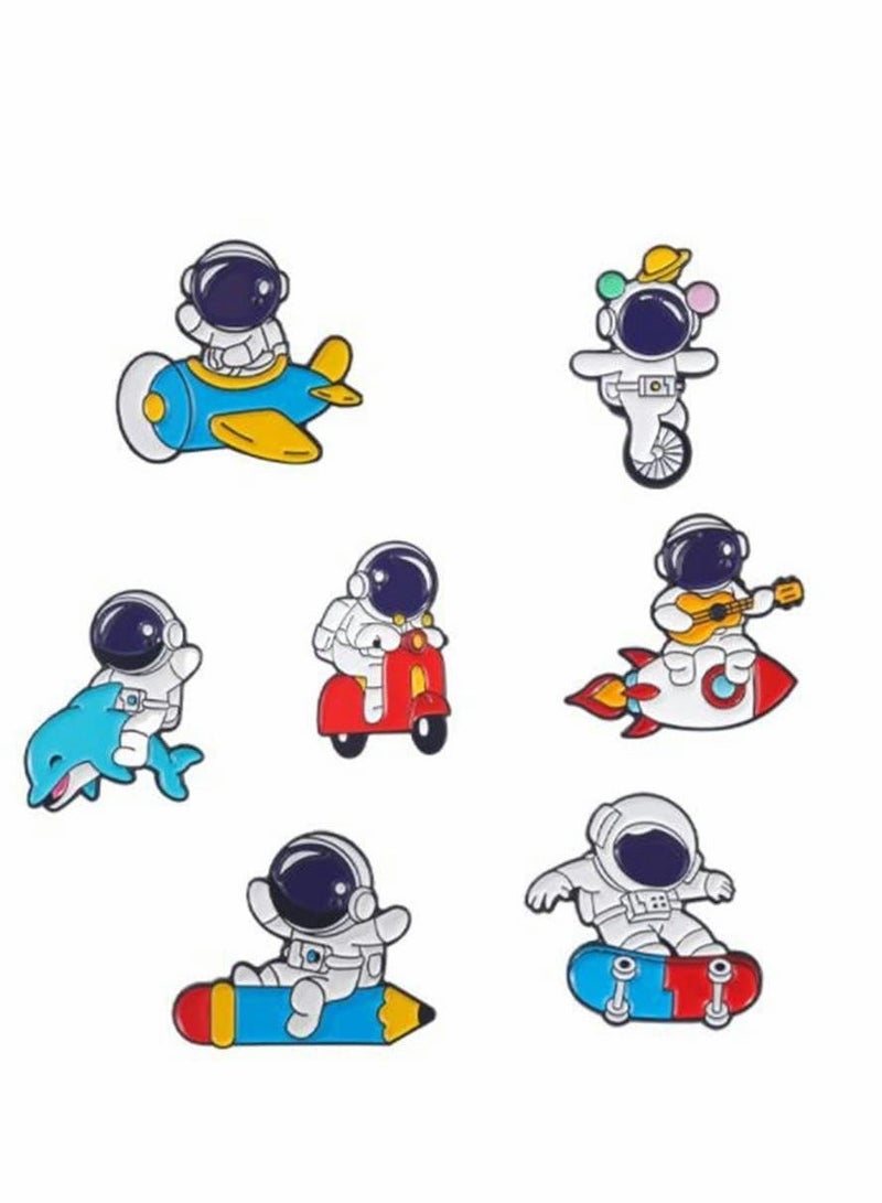 Metal Astronaut Enamel Pins Set, for Jackets Backpack Shirt Lapel Badges Pins Aesthetic Brooch, 7 Packs  - Image 1