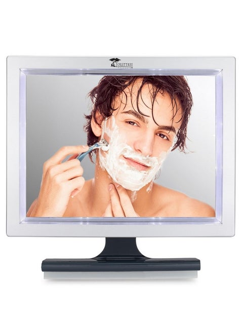 Deluxe Led Fogless Shower Mirror With Squeegee Anti-Fog Mirror - Adjustable Shaving Mirror With A Squeegee - Rust-Proof, Impact-Resistance Bathroom Shower Mirror