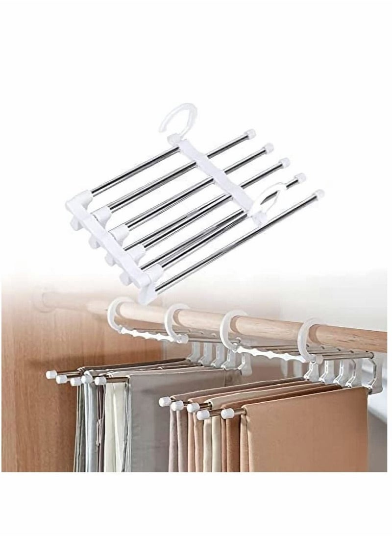 SYOSI - 5 in 1 Foldable Hangers for Clothes Hanging Multi-Layer Multi Purpose Pant Hangers for Wardrobe Magic Foldable Hanger Space Saving Stainless Steel Cloth Hanger for Trousers, Jeans - Image 1