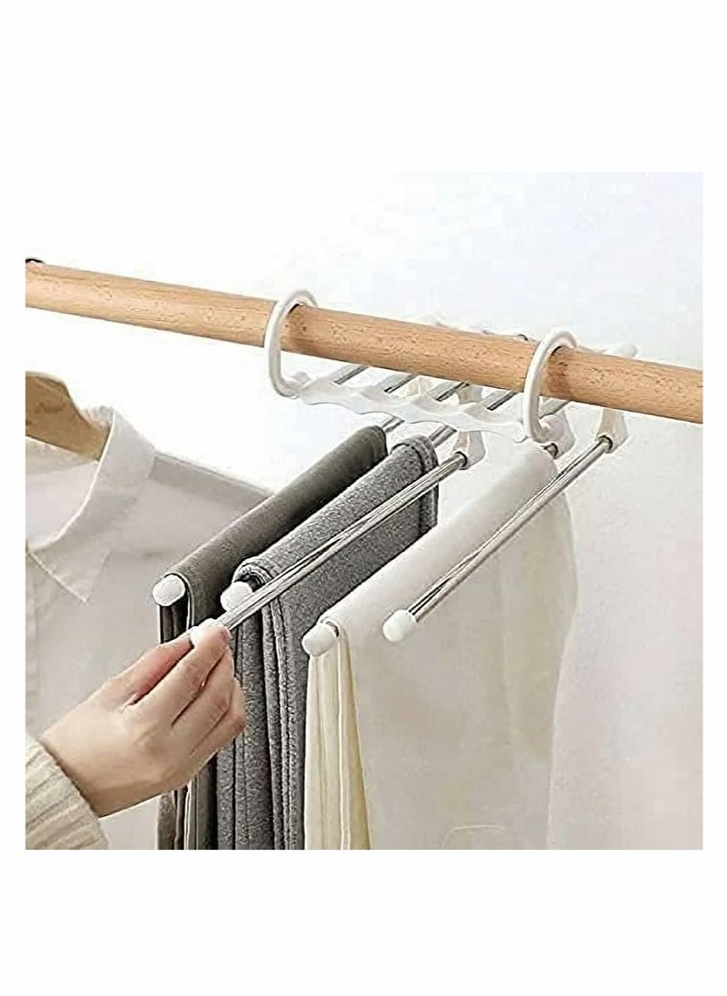 SYOSI - 5 in 1 Foldable Hangers for Clothes Hanging Multi-Layer Multi Purpose Pant Hangers for Wardrobe Magic Foldable Hanger Space Saving Stainless Steel Cloth Hanger for Trousers, Jeans - Image 1