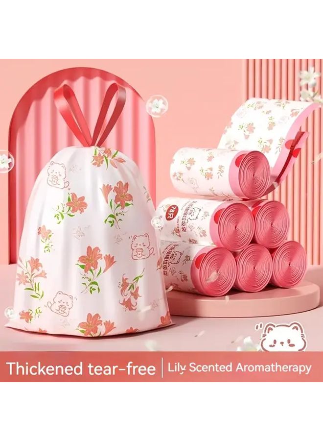 Lily Flower Print Non Tear Drawstring Trash Bags 60pcs For Kitchen Bathroom Household - Image 1