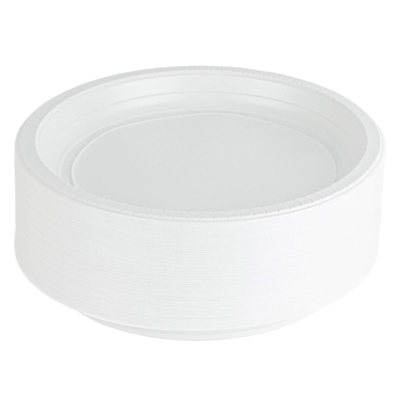 PLASTICPRO Round Plastic Plates Microwaveable  Disposable  White  Dinnerware (100  10"" Inch Plates) - Image 1