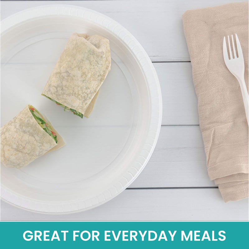 PLASTICPRO Round Plastic Plates Microwaveable  Disposable  White  Dinnerware (100  10"" Inch Plates) - Image 4