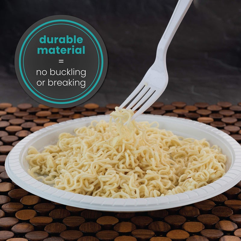 PLASTICPRO Round Plastic Plates Microwaveable  Disposable  White  Dinnerware (100  10"" Inch Plates) - Image 3