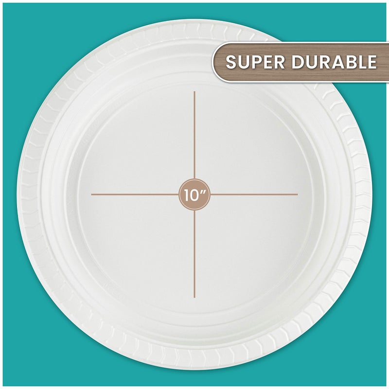PLASTICPRO Round Plastic Plates Microwaveable  Disposable  White  Dinnerware (100  10"" Inch Plates) - Image 2