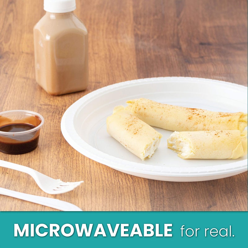 PLASTICPRO Round Plastic Plates Microwaveable  Disposable  White  Dinnerware (100  10"" Inch Plates) - Image 5