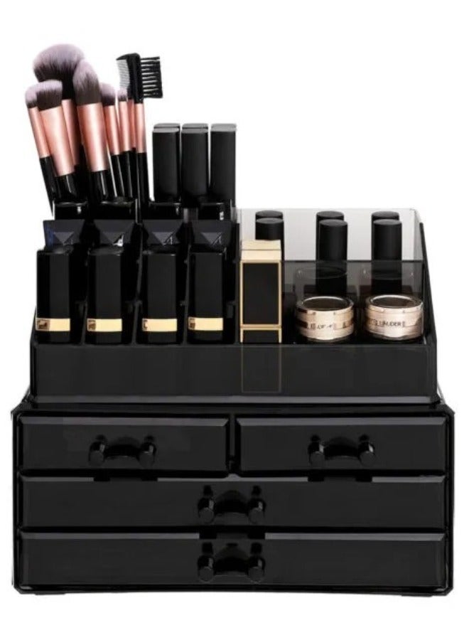 Acrylic Makeup Organizer with 20 Compartments and 4 Drawers - Multi-Functional Organizer Box for Eyeshadow, Lipstick, Jewelry, Nail Polish and More - Black - Image 3