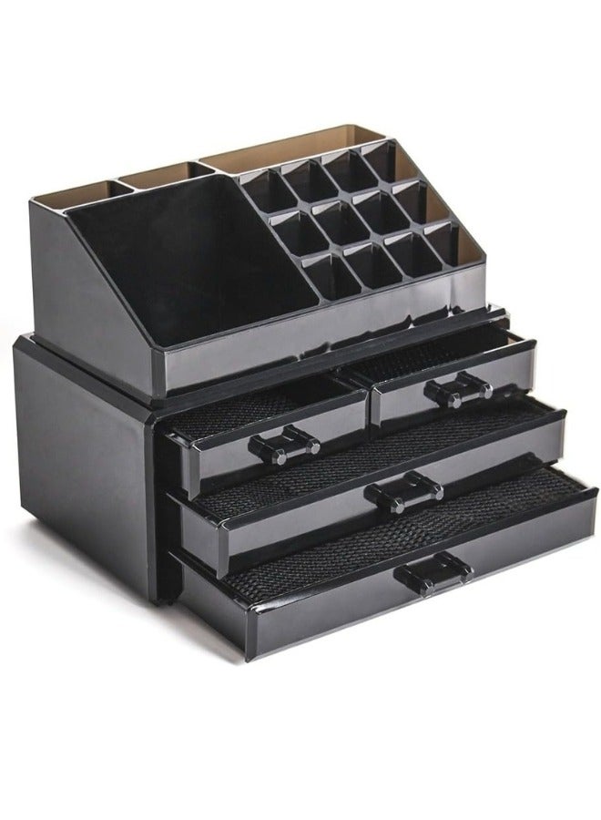 Acrylic Makeup Organizer with 20 Compartments and 4 Drawers - Multi-Functional Organizer Box for Eyeshadow, Lipstick, Jewelry, Nail Polish and More - Black - Image 2