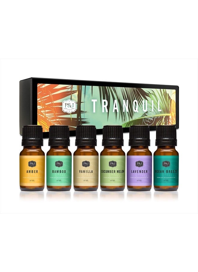 P&J Trading Fragrance Oil Tranquil Set | Vanilla, Cucumber Melon, Lavender, Amber, Bamboo, and Ocean Breeze Candle Scents for Candle Making, Freshie Scents, Soap Making Supplies, Diffuser Oil Scents  - Image 1