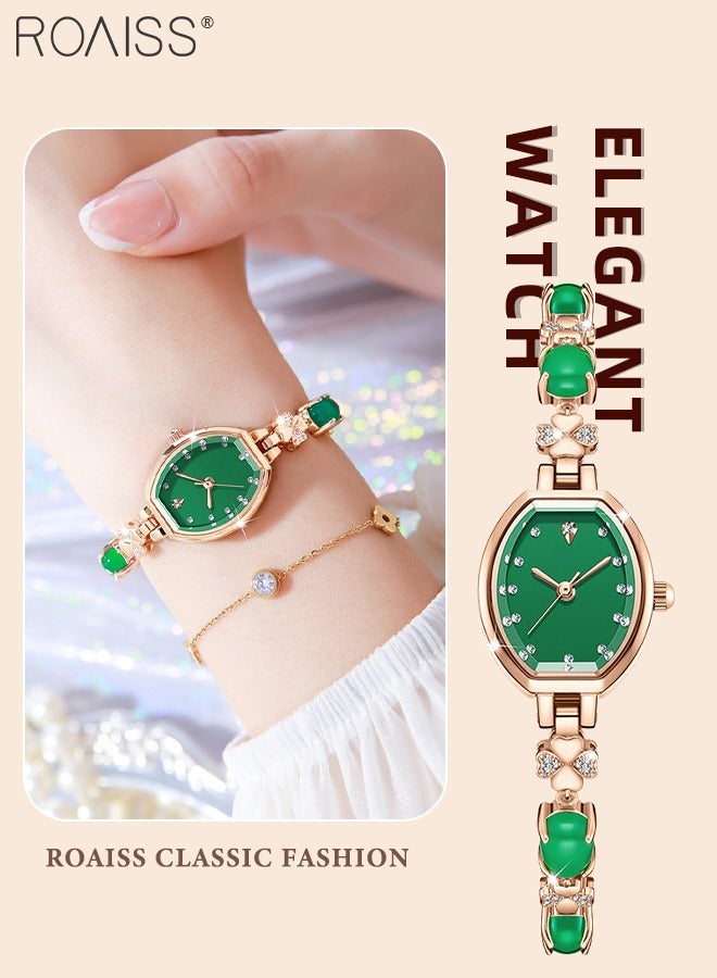 roaiss Women's Fashion Quartz Watch Analog Display Tonneau Shaped Dial Green Bracelet Crystal Diamond Bracelet Luxury Waterproof Wristwatch as Gift for Women - Image 1