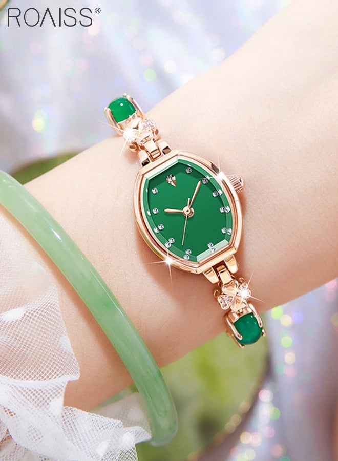 roaiss Women's Fashion Quartz Watch Analog Display Tonneau Shaped Dial Green Bracelet Crystal Diamond Bracelet Luxury Waterproof Wristwatch as Gift for Women - Image 2