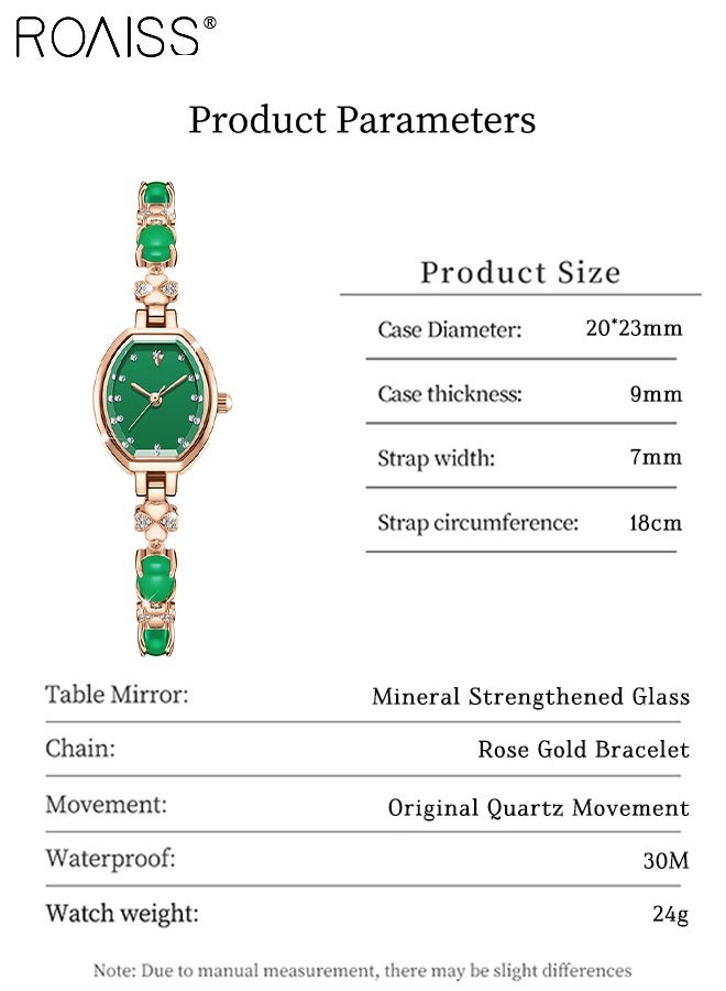 roaiss Women's Fashion Quartz Watch Analog Display Tonneau Shaped Dial Green Bracelet Crystal Diamond Bracelet Luxury Waterproof Wristwatch as Gift for Women - Image 4