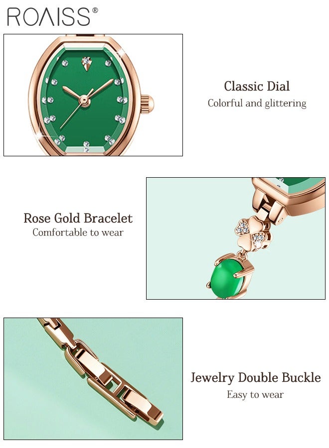roaiss Women's Fashion Quartz Watch Analog Display Tonneau Shaped Dial Green Bracelet Crystal Diamond Bracelet Luxury Waterproof Wristwatch as Gift for Women - Image 5